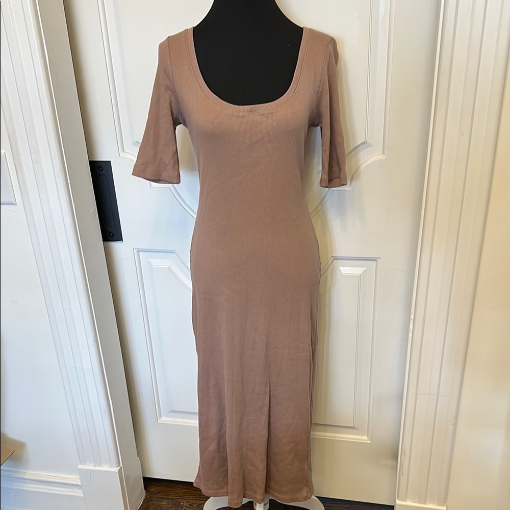 Free People FP Beach Ribbed Scoop Neck Short Sleeve Midi Dress NWOT